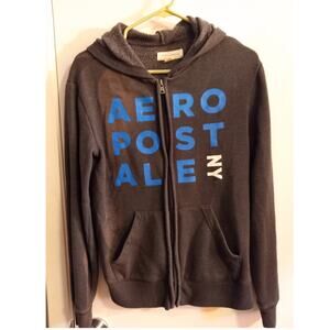 Aeropostale XS Zip Up Hoodie Brown Blue Logo Full Zip Sweatshirt 2019 Small